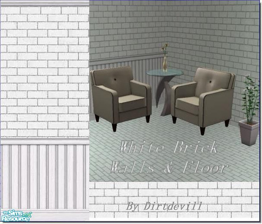Sims 2 — White Brick Walls & Floor - Set by Dirtdevill — No Noncense White Brick Walls & Floor are usefull for