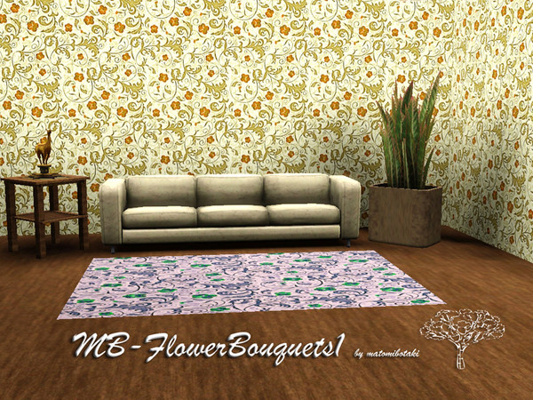 Sims 3 — MB-FlowerBouquets1 by matomibotaki — Floral pattern in orange, green and light yellow, 3 channel, to find under