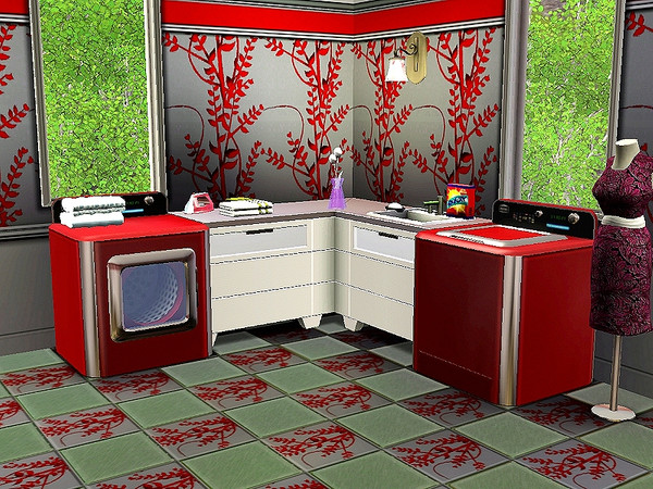 Sims 3 — marcorse_red stalks pattern by marcorse — Bold red stalks and leaves on a pearly background in this striking