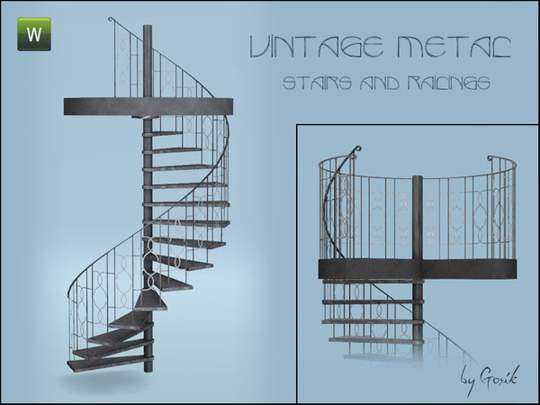 Sims 3 — Vitage metal spiral stairs and railings by Gosik — Set includes following items: spiral stairs and two different