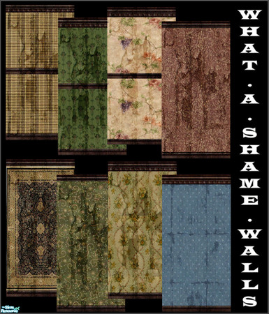 Sims 2 — What A Shame Wallpaper by galilea — Eight (once lovely) wallcoverings to choose from to decorate that crumbling