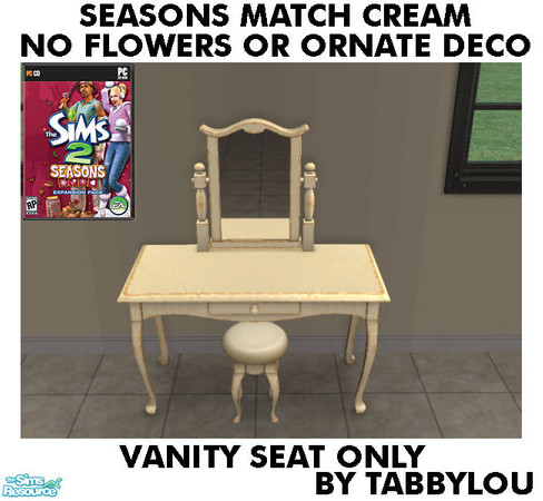 Sims 2 — TL - SM NoFlowersDeco Cream VanitySeat by TabbyLou — Vanity Seat Cushion ONLY for Recolor of Seasons Cream
