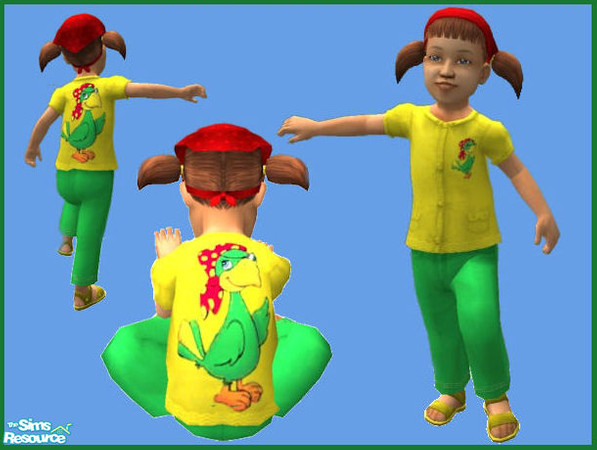 Sims 2 — Pirate Duck by cariadbach — A cute little outfit for Spring. Green trousers with a co-ordinating yellow top.