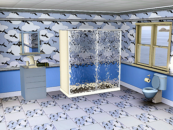 Sims 3 — marcorse_blue yonder pattern by marcorse — A novelty pattern of birds soaring in a cloud dotted blue sky 