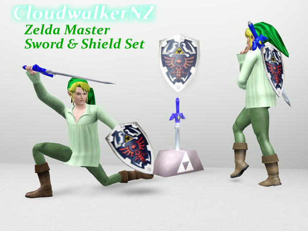 Sims 3 — Zelda Master Sword  & Shield Set by CloudwalkerNZ2 — Set contain: 1) Zelda Master Sword equipped on back