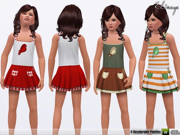 Sims 3 — Sweet Bird Dress (Child) by ekinege — 4 recolorable parts. For child girls.