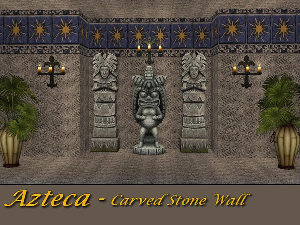 Sims 2 — Azteca-Update - Carved Stone Wall by allison731 — Wall with effect of carved stone. Category: Poured. Theme:
