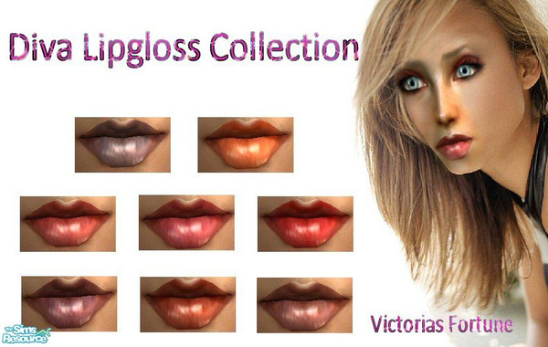 Sims 2 — VF Diva Lipgloss Collection by fortunecookie1 — Here are more dramatic lipsticks for your sim Diva! They go very