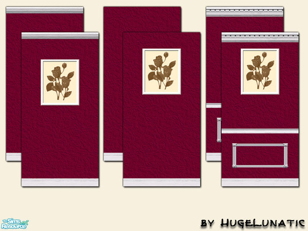 Sims 2 — Embossed Roses by HugeLunatic — Vibrant red stucco with a variety of moldings. All moldings by Maxis.