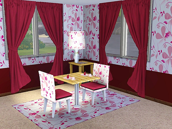 Sims 3 — marcorse_pink flourish pattern by marcorse — Leafy stalks and 5-petal daisies in pink and fuchsia decorate this