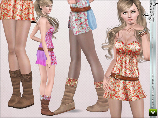 Sims 3 — Bohemian Set [Dress & Boots] by Simsimay — Very bohochic style set. If your style is bohemian and want to