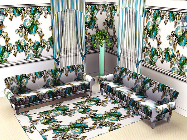 Sims 3 — marcorse_green bouquet pattern by marcorse — Green and white, open-faced flowers, buds and leaves in a design