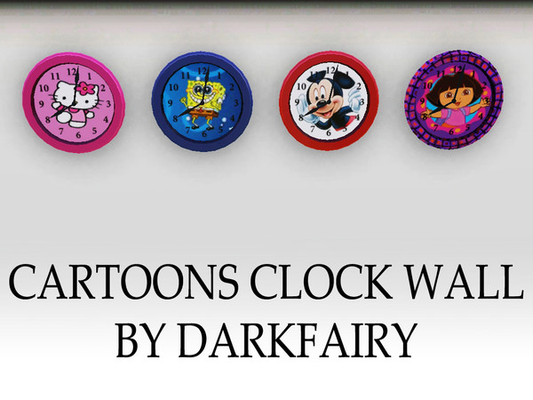 Sims 3 — Cartoons_clock_wall by darkfairy2 — 4 different cartoons in one clock!Hello kitty,spongebob,mickey and dora!Only