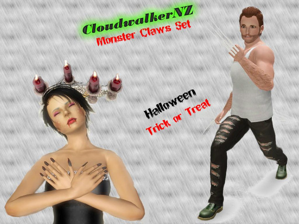 Sims 3 — Halloween Monster Claws Set by CloudwalkerNZ2 — This set contains: 1) Long finger nails/claws for Child to