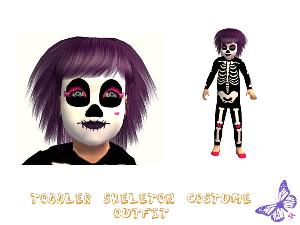 Sims 2 — Toddler Skeleton Costume by sinful_aussie — Costume for toddlers with pink hearts. \'Scary\' costume make up to