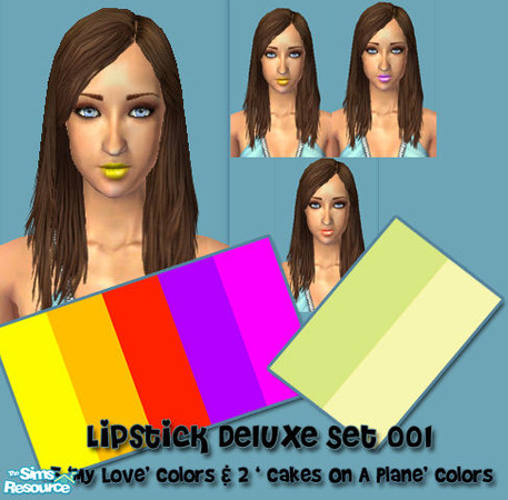 Sims 2 — Lipstick Deluxe Set by beautifulletdown — 5 \'My Love\' Colors & 2 \'Cakes On A Plane\' Colors.