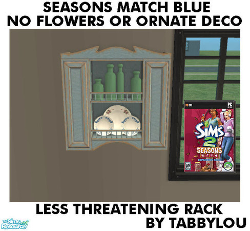 Sims 2 — TL - SM NoFlowersDeco Blue WallRack by TabbyLou — Wall Rack for Recolor of Seasons Blue Furniture without