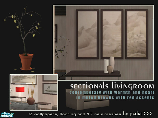 Sims 2 — Sectionals Livingroom - Sectional Triptych Wall Hanging by Padre — A contemporary, warm and inviting livingroom