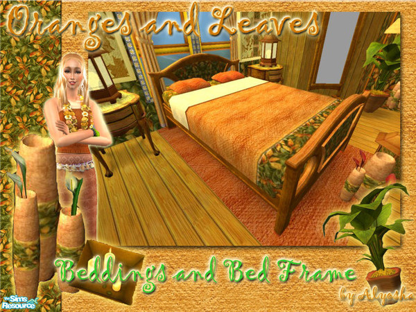 Sims 2 — Orange and Leaves Bedroom Superset! - Complete Bed by Alyosha — Part of the Orange and Leaves Bedroom Superset!