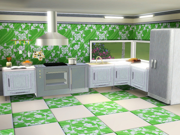 Sims 3 — marcorse_green ladder pattern by marcorse — A cool, green and white, floral pattern in a ladder design against a