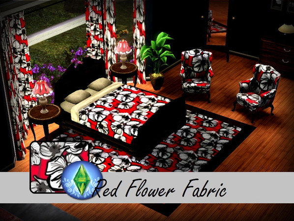 Sims 3 — Flower Fabric Pattern by monstrcookie992 — Red Hawaiian flower fabric, It will be in the Fabric section. It's