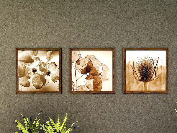 Sims 3 — Sepia Floral by ung999 — Three paintings in one file, they are: Dogwood, Silver Dollars, Thistle Art work By Ann