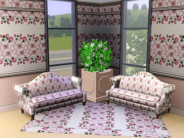 Sims 3 — marcorse_blossom bands pattern by marcorse — A delicate apple blossom pattern in horizontal bands on a pastel
