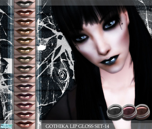 Sims 2 — Gothika Lip Gloss Set-14 by kyna987 — Gothika Lip Gloss set includes 14 dark colours for those gothic sims or