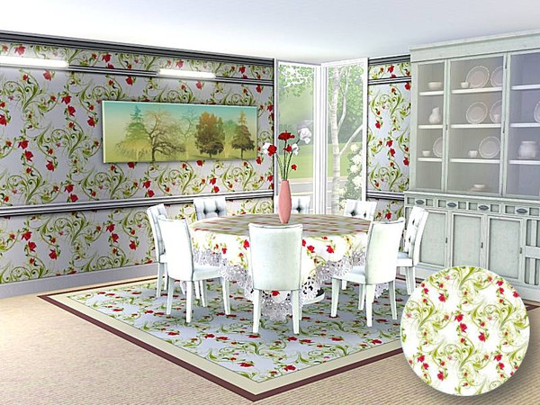 Sims 3 — marcorse_topsy turvy pattern by marcorse — Red flowers and green flourishes in a topsy-turvy design that is
