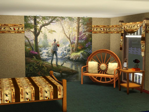 Sims 3 — TKinkade Fishing by Rennara — "Fishing" painting by Thomas Kinkade is now a mural made