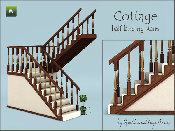 Sims 3 — Cottage half landing stairs  by Gosik — This set is a result of a cooperation between me and Inge Jones. It