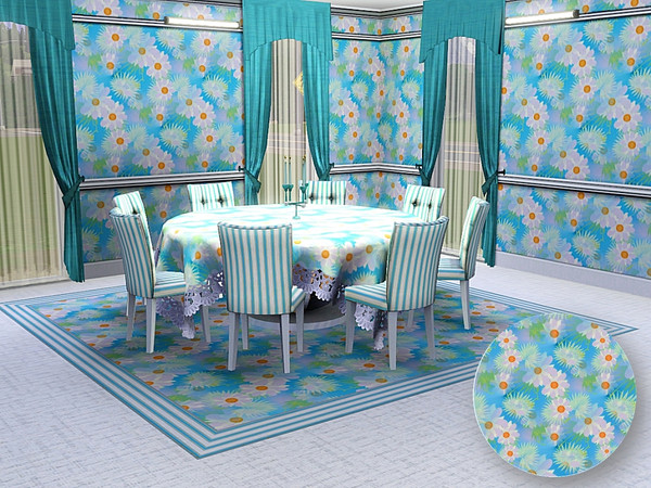 Sims 3 — marcorse_medley pattern by marcorse — A light and pretty floral repeat pattern on a bright blue backing.
