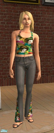 Sims 2 — Matching Jeans and Top Set - Geisha by Riverwillows — Cute halter top and flared jeans with matching inserts.