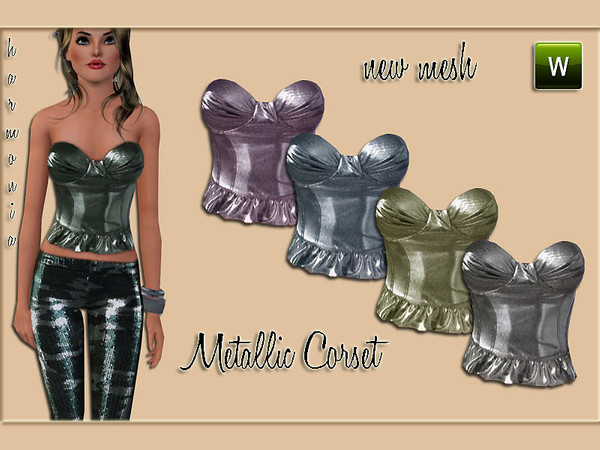 Sims 3 — Metallic Corset by Harmonia — custom New Mesh by harmonia09 4 Variations. Recolorable