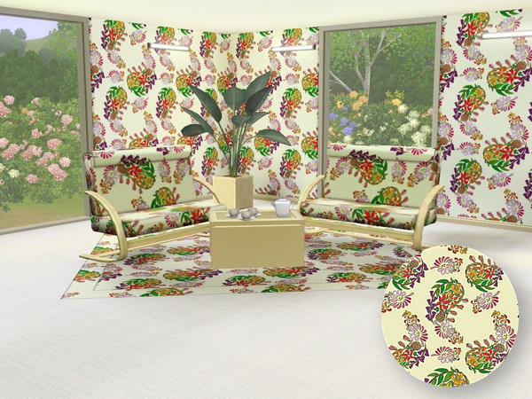 Sims 3 — marcorse_living colour pattern by marcorse — Stylish curved design of flowers and leaves in a colourful, repeat