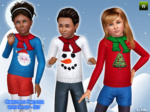 Sims 3 — Christmas Sweater with Scarf ~ Set by lillka — Christmas Sweater for your girls and boys - Snowman, Christmas