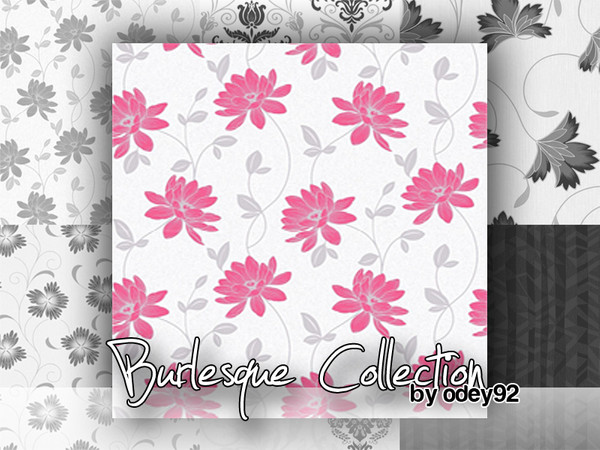 Sims 3 — Mulberry by Odey92 — A contemporary floral trail drawn in silver grey on a white textured vinyl background with