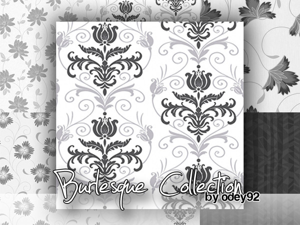 Sims 3 — Tulip Crown by Odey92 — A fun and wild funky damask design in black and grey on white.