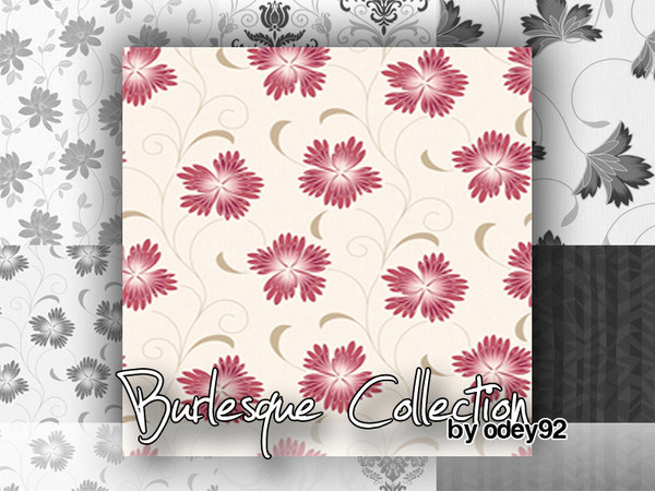 Sims 3 — Tashka by Odey92 — A pretty tashka floral trail with bursting red flower heads - showing in a cream background