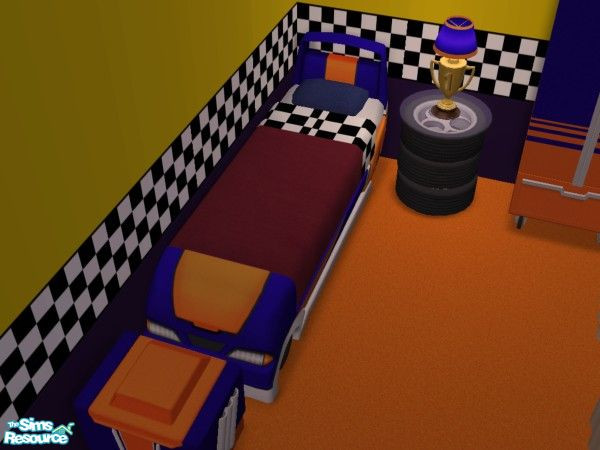 Sims 2 — Orange Blue Racing Bedding by bethbrit — Requested: An orange and blue version of the Racing Bedding