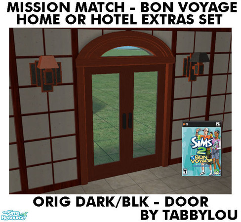 Sims 2 — TL - MM BV HOH OrigDarkWd Door by TabbyLou — Subliminally Soothing Hotel Door Recolor of Bon Voyage Extras for