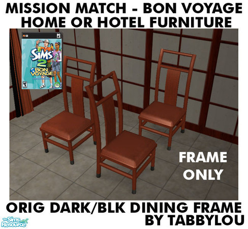 Sims 2 — TL - MM BV HOH OrigDarkWd DinChairFrame by TabbyLou — The Schottel Dining Chair Frame ONLY for Recolor of Bon