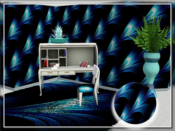 Sims 3 — marcorse_blue feathers pattern by marcorse — Stylised feather shapes in shades of blue to purple on a black