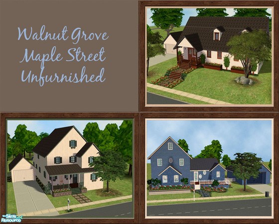 Sims 2 — Walnut Grove - Maple Street (unfurnished) by Pinecat — BEAUTIFUL FAMILY HOMES AT ENTICINGLY LOW PRICES! Each