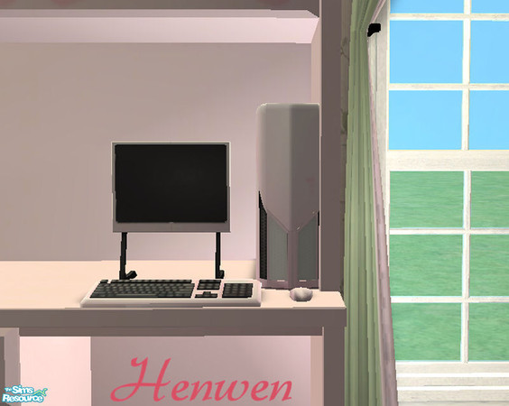 Sims 2 — Girly Girl Pink Computer by Henwen — A soft light pink computer.