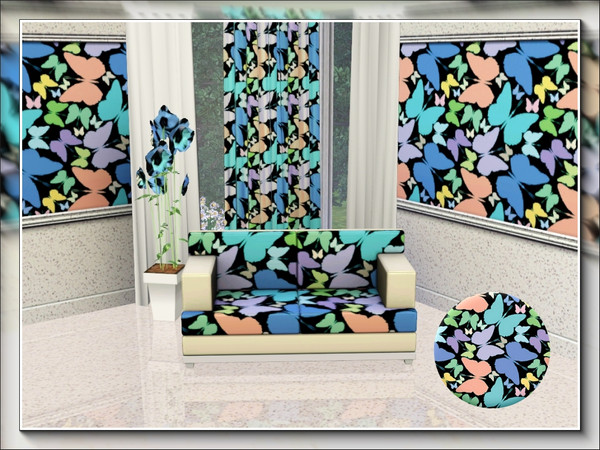 Sims 3 — marcorse_fluttering pattern by marcorse — Coloured butterflies flutter across a black backing in this random