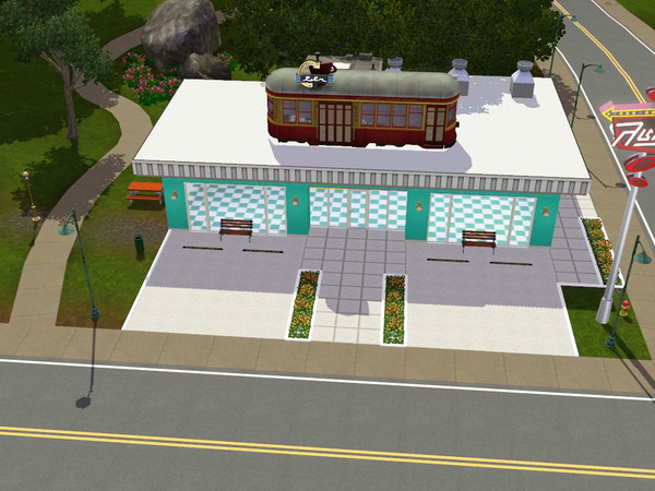 Sims 3 — Happy's Diner by ltoole — 50's style American diner. Bring a date, or come hang out with your friends. Plenty of