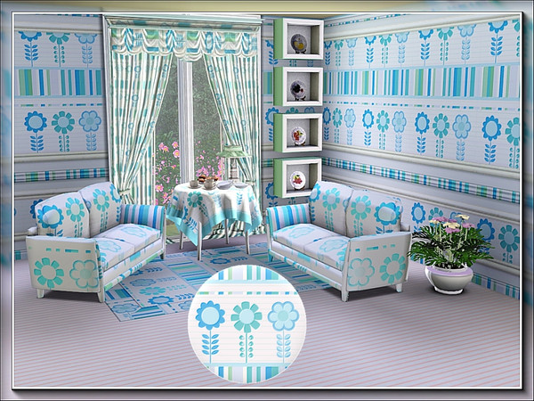 Sims 3 — marcorse_daisy and stripes pattern by marcorse — Crisp and clean, blue and green . . . I love this colour