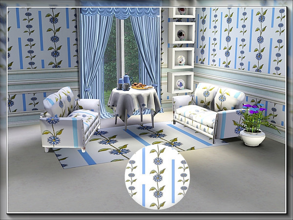 Sims 3 — marcorse_daisies blue pattern by marcorse — More blue and green, more daisies plus broken vertical stripes . .