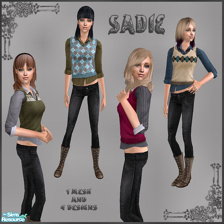 Sims 2 — Sadie by Elena. — 1 mesh and 4 designs.